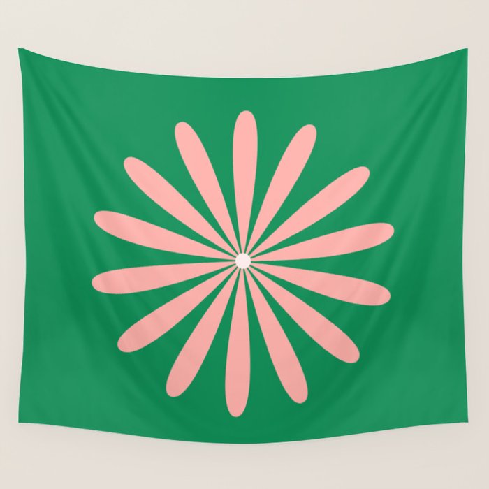 Big Daisy Retro Minimalism in Pink and Bright Green Wall Tapestry Gallery Image 4