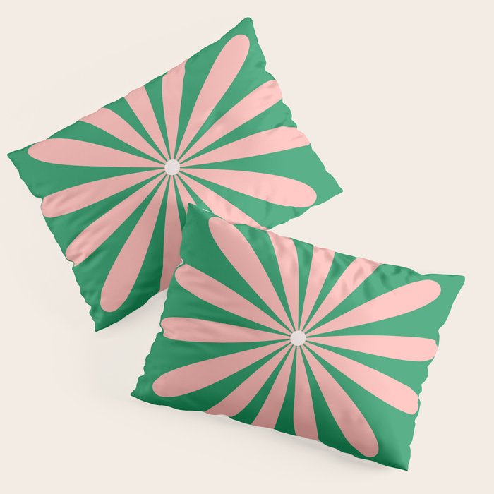 Big Daisy Retro Minimalism in Pink and Bright Green Pillow Sham Gallery Image 3