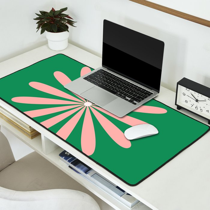 Big Daisy Retro Minimalism in Pink and Bright Green Desk Mat Gallery Image 2