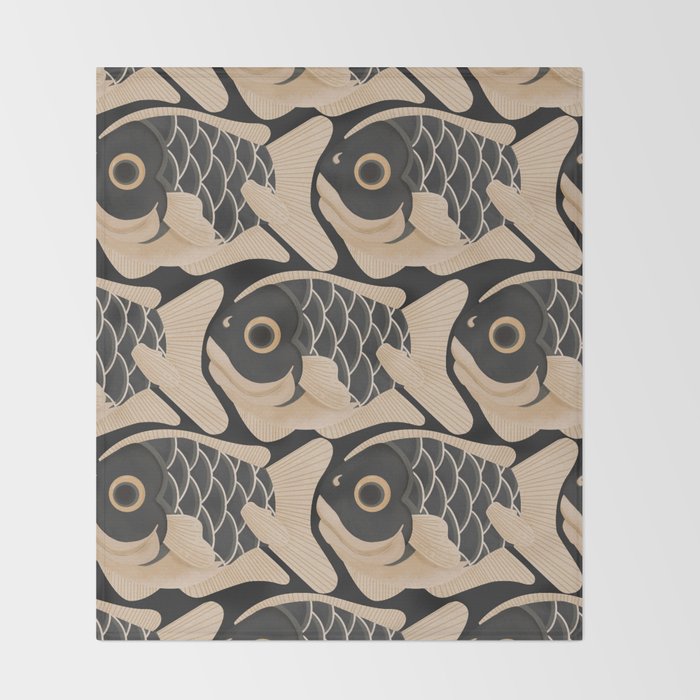 Japanese Koi Fish Pattern Throw Blanket Gallery Image 2