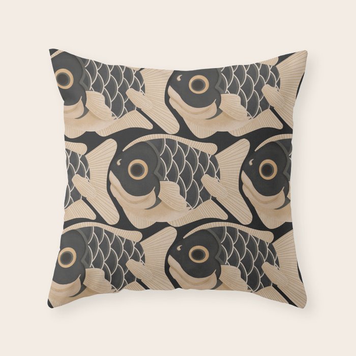 Japanese Koi Fish Pattern Throw Pillow Gallery Image 1