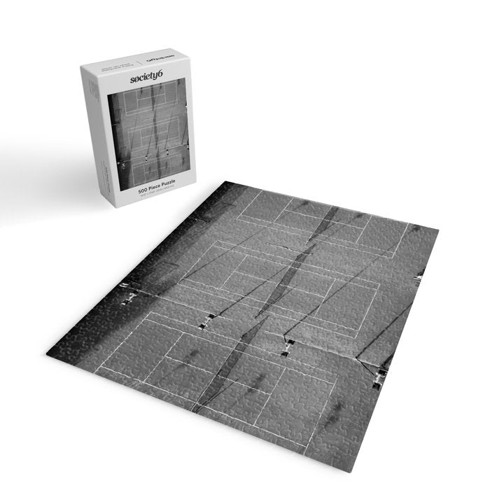 Grey tennis court at sunrise | black and white drone aerial photography art | sports field print Jigsaw Puzzle Gallery Image 2