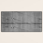 Grey tennis court at sunrise | black and white drone aerial photography art | sports field print Desk Mat Gallery Image 3