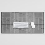 Grey tennis court at sunrise | black and white drone aerial photography art | sports field print Desk Mat Gallery Image 1