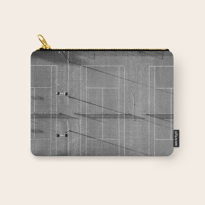 Grey tennis court at sunrise | black and white drone aerial photography art | sports field print Carry All Pouch Gallery Image 1