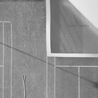 Grey tennis court at sunrise | black and white drone aerial photography art | sports field print Wall Tapestry Gallery Image 3