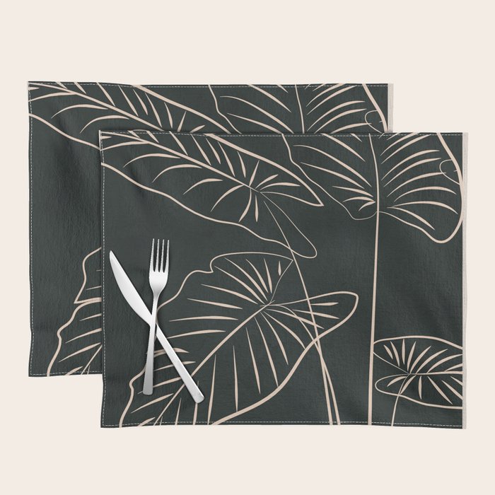 Minimalist Black & White Leaves 1 Placemat Gallery Image 1