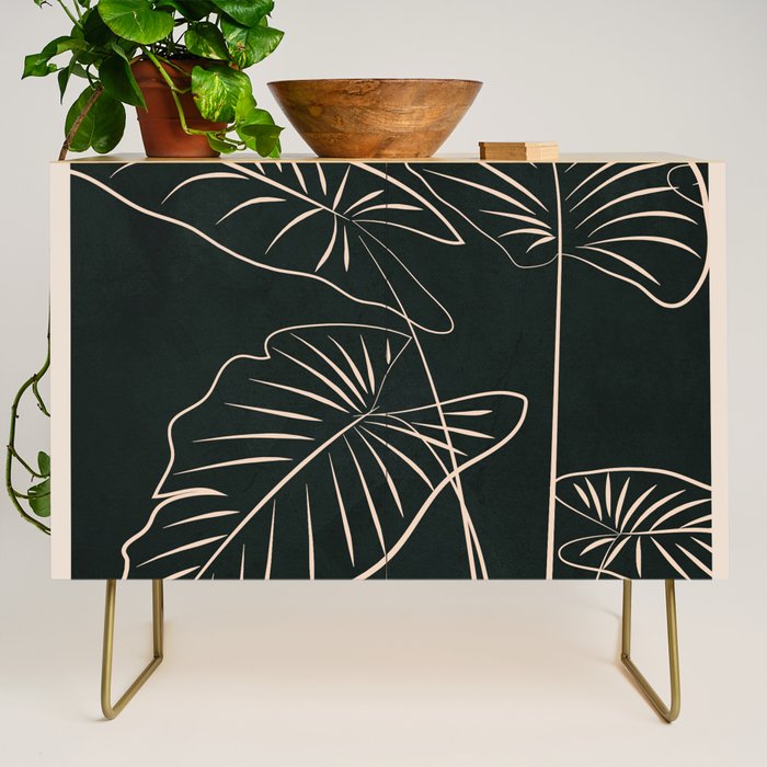 Minimalist Black & White Leaves 1 Credenza Gallery Image 1