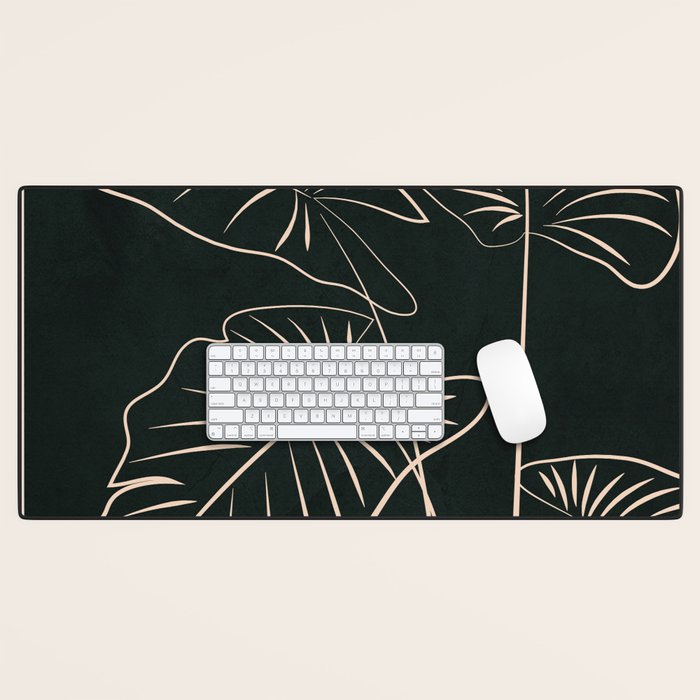 Minimalist Black & White Leaves 1 Desk Mat Gallery Image 1