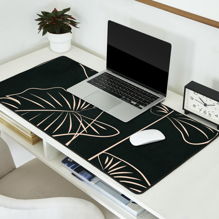 Minimalist Black & White Leaves 1 Desk Mat Gallery Image 2