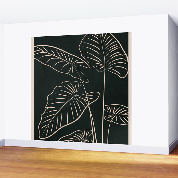 Minimalist Black & White Leaves 1 Wall Mural Gallery Image 2