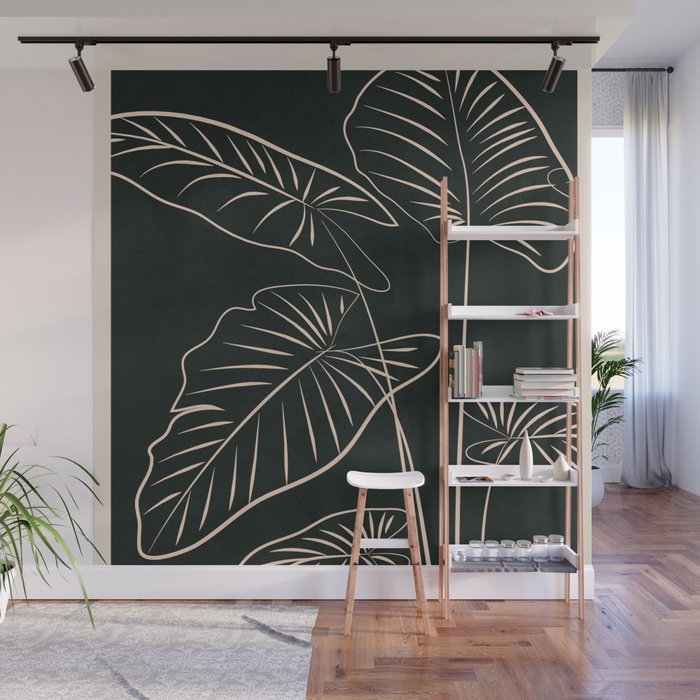 Minimalist Black & White Leaves 1 Wall Mural Gallery Image 1
