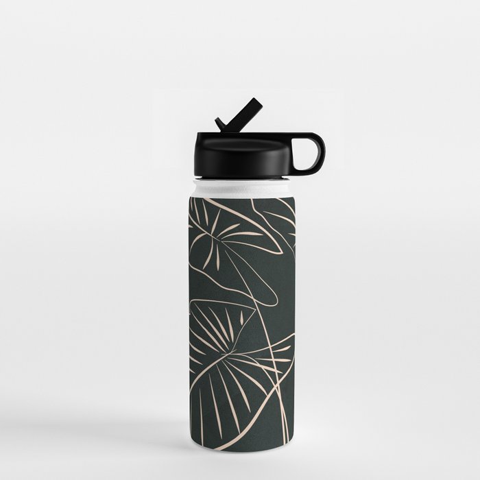 Minimalist Black & White Leaves 1 Water Bottle Gallery Image 1