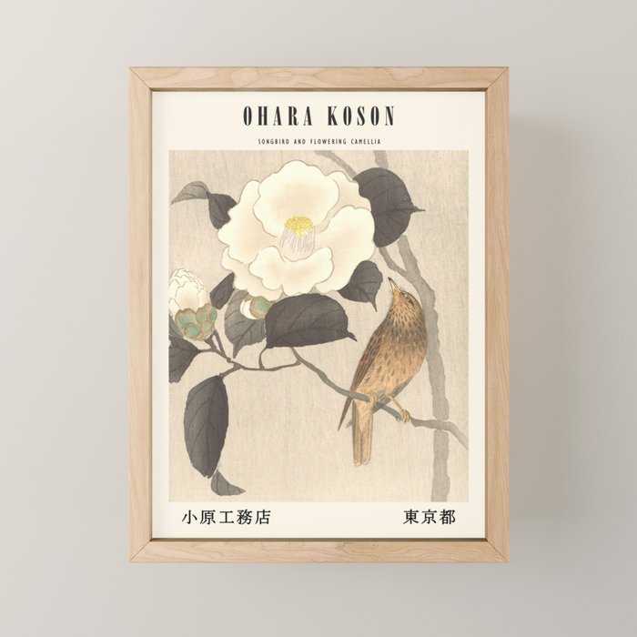 Ohara Koson-Songbird and flowering camellia Mini Art Print Gallery Image 1