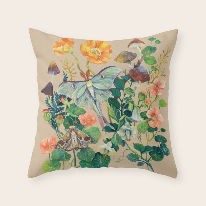 Floral Luna Moth Throw Pillow Gallery Image 6
