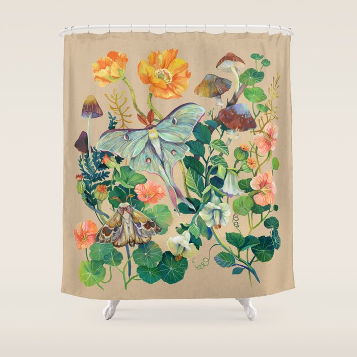 Floral Luna Moth Shower Curtain Gallery Image 1