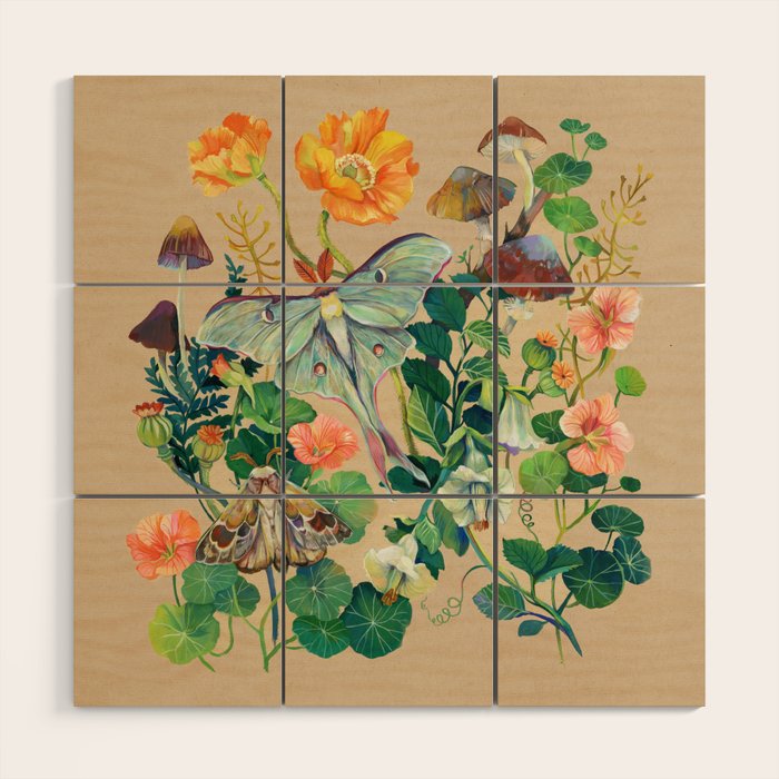 Floral Luna Moth Wood Wall Art Gallery Image 1