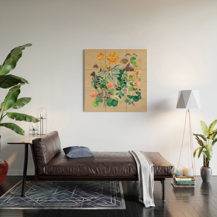 Floral Luna Moth Wood Wall Art Gallery Image 2