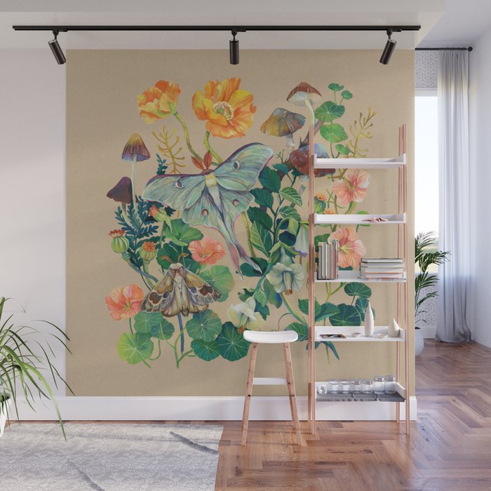 Floral Luna Moth Wall Mural Gallery Image 1