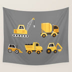 Construction Trucks on Gray Wall Tapestry Gallery Image 4