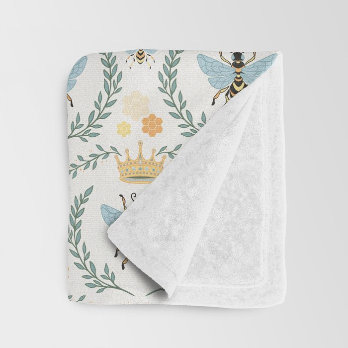 Queen Bee with Gold Crown and Laurel Frame Throw Blanket Gallery Image 3