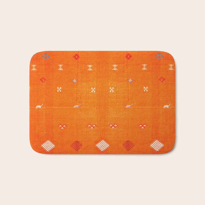 Orange Oriental Traditional Creative Berber Moroccan Fabric Style Bath Mat Gallery Image 1