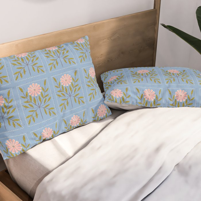 Blue Daisy Tile Pillow Sham Gallery Image 2