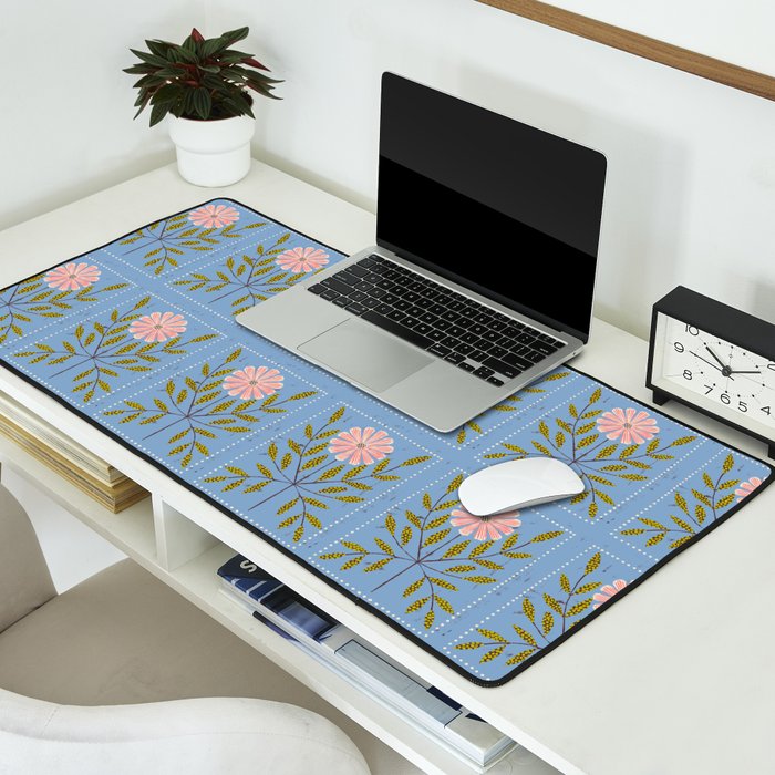 Blue Daisy Tile Desk Mat Gallery Image 2