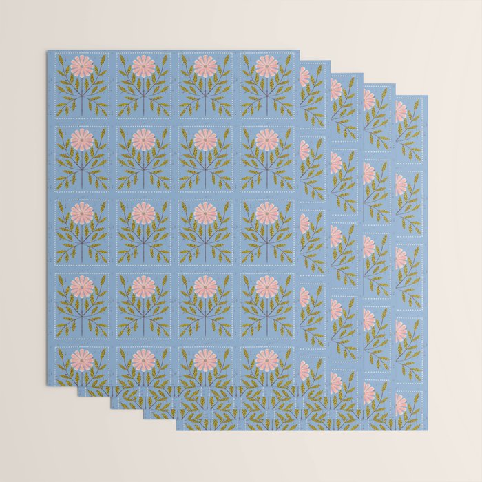 Blue Daisy Tile Wrapping Paper Gallery Image 3