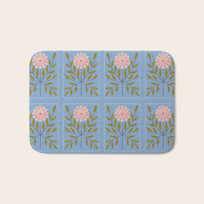 Blue Daisy Tile Bath Mat Gallery Image 1