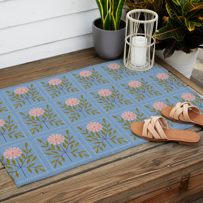 Blue Daisy Tile Outdoor Rug Gallery Image 2