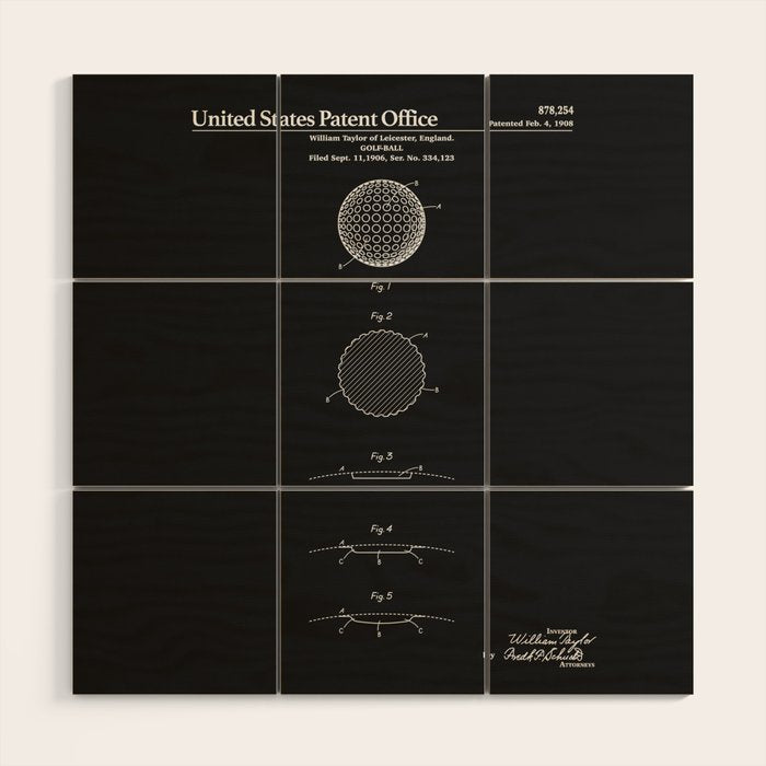 Golf Ball Patent - Black Wood Wall Art Gallery Image 1