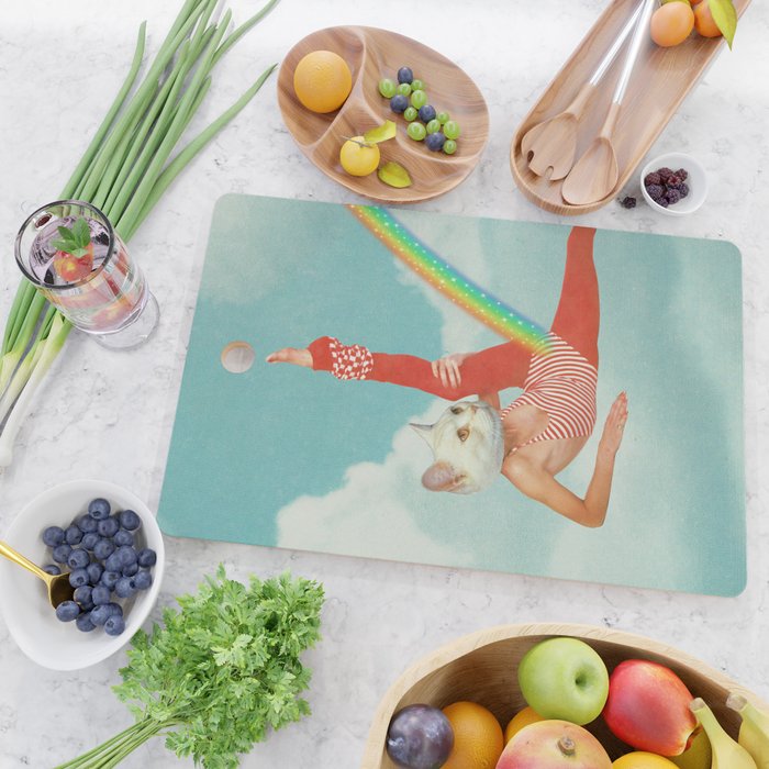 Kitty Cat's Rainbow Workout - Retro Cat Cutting Board Gallery Image 2