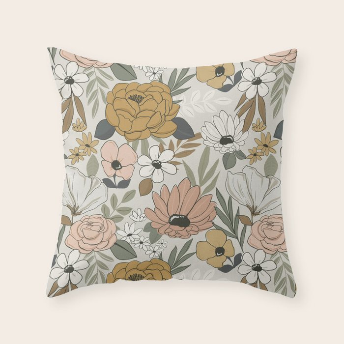 Retro Boho Floral, Vintage Floral Pattern  Throw Pillow Gallery Image 6