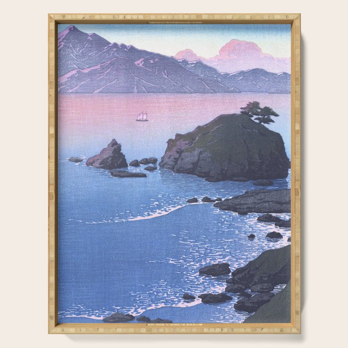 Vintage Japanese Woodblock Print Art - Kude Beach In Wakasa By Hasui Kawase Serving Tray Gallery Image 1
