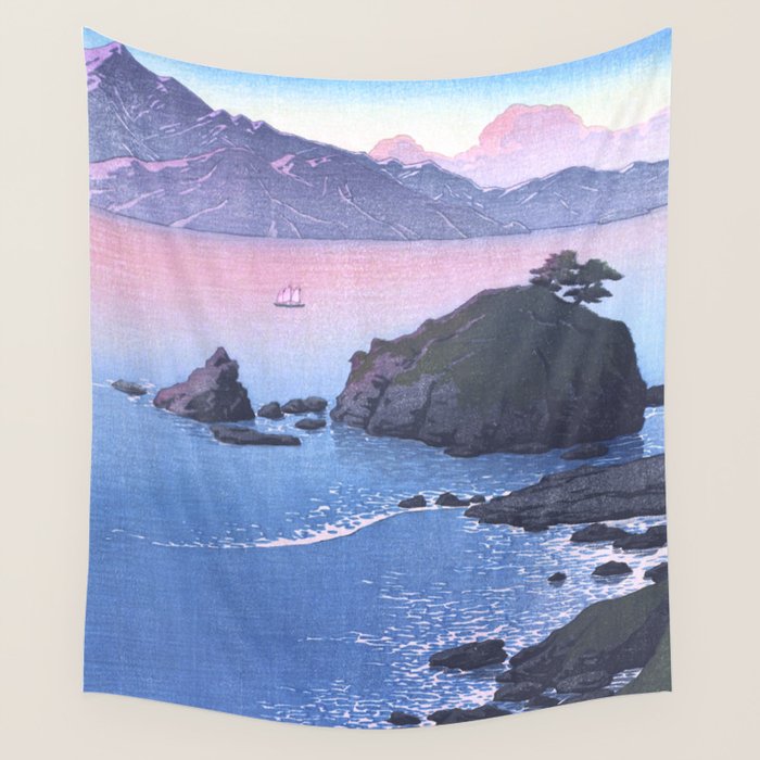 Vintage Japanese Woodblock Print Art - Kude Beach In Wakasa By Hasui Kawase Wall Tapestry Gallery Image 4