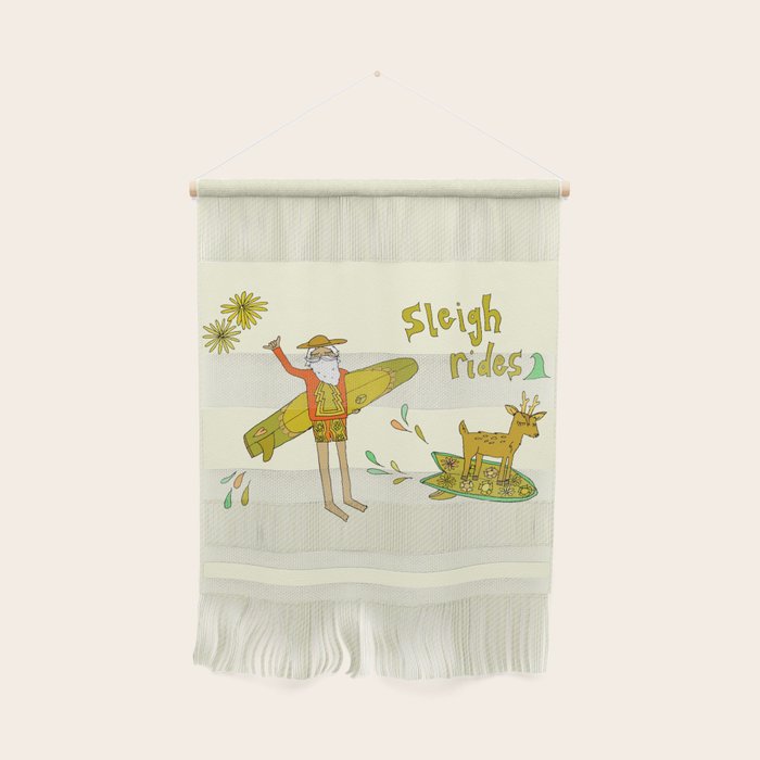 sleigh rides // surfing santa // retro surf art by surfy birdy Wall Hanging Gallery Image 1