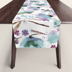 Poppies Loose Floral Watercolor - Meadow Wildflowers - Aqua Plum  Table Runner Gallery Image 1