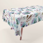Poppies Loose Floral Watercolor - Meadow Wildflowers - Aqua Plum  Tablecloth Gallery Image 1