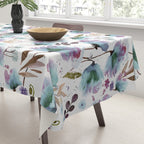 Poppies Loose Floral Watercolor - Meadow Wildflowers - Aqua Plum  Tablecloth Gallery Image 3