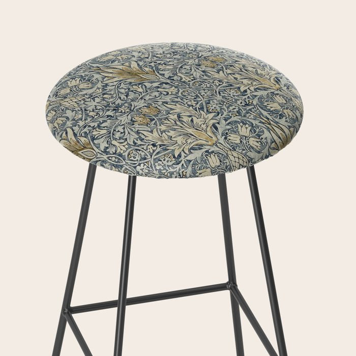 William Morris Vintage Snakeshead Blue Indigo Cumin Pattern Stool Gallery Image 2