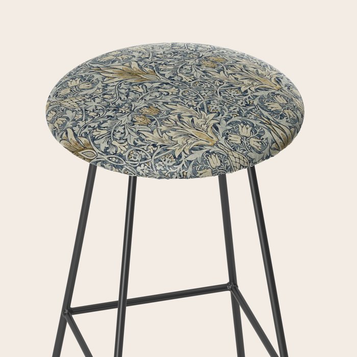 William Morris Vintage Snakeshead Blue Indigo Cumin Pattern Stool Gallery Image 2
