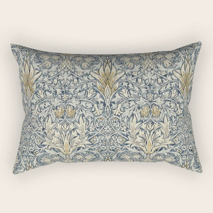 William Morris Vintage Snakeshead Blue Indigo Cumin Pattern Rectangular Pillow Gallery Image 2