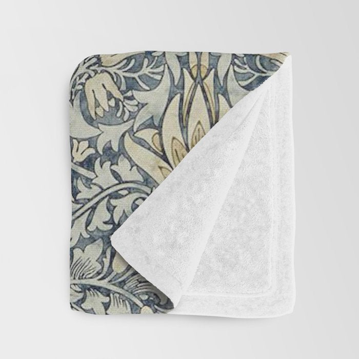 William Morris Vintage Snakeshead Blue Indigo Cumin Pattern Throw Blanket Gallery Image 3