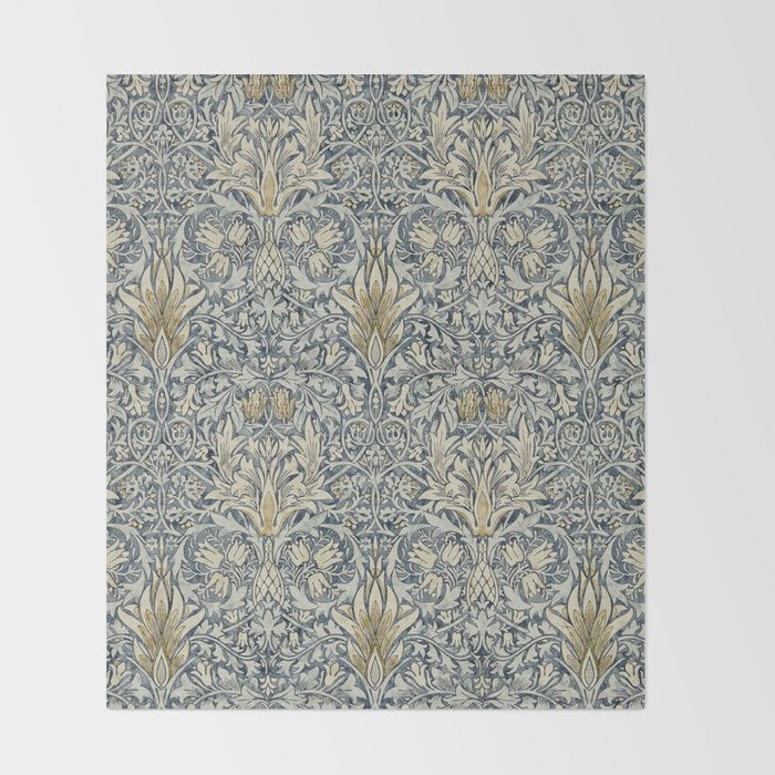 William Morris Vintage Snakeshead Blue Indigo Cumin Pattern Throw Blanket Gallery Image 2