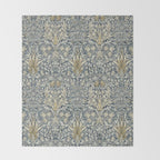 William Morris Vintage Snakeshead Blue Indigo Cumin Pattern Throw Blanket Gallery Image 2