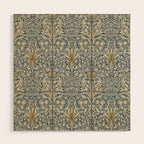 William Morris Vintage Snakeshead Blue Indigo Cumin Pattern Wood Wall Art Gallery Image 1