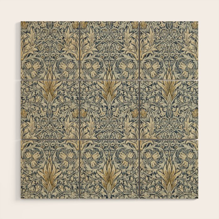 William Morris Vintage Snakeshead Blue Indigo Cumin Pattern Wood Wall Art Gallery Image 1