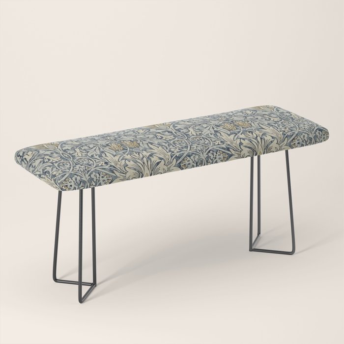 William Morris Vintage Snakeshead Blue Indigo Cumin Pattern Bench Gallery Image 1