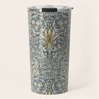 William Morris Vintage Snakeshead Blue Indigo Cumin Pattern Travel Mug Gallery Image 1